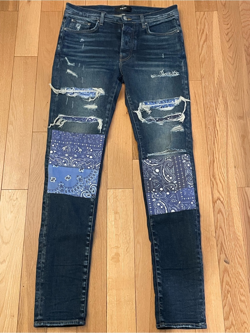 Mavi Dark Blue Skinny Jeans with Blue Bandana Patches